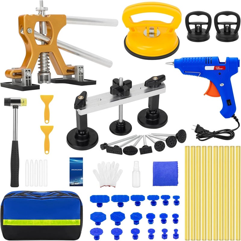 Sigoobal Dent Puller Kit, Paintless Dent Removal Kit with Golden Lifter, Bridge Puller, Suction Cup for Car Dent Remove, Dent Puller Tools for Car Refrigerator Door Ding Repair - Image 1